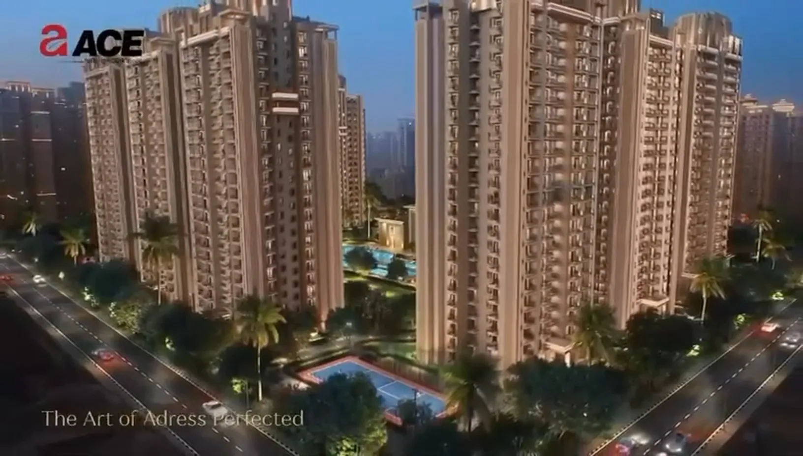 The towers and landscape at night, an ACE Group render for ACE Arte