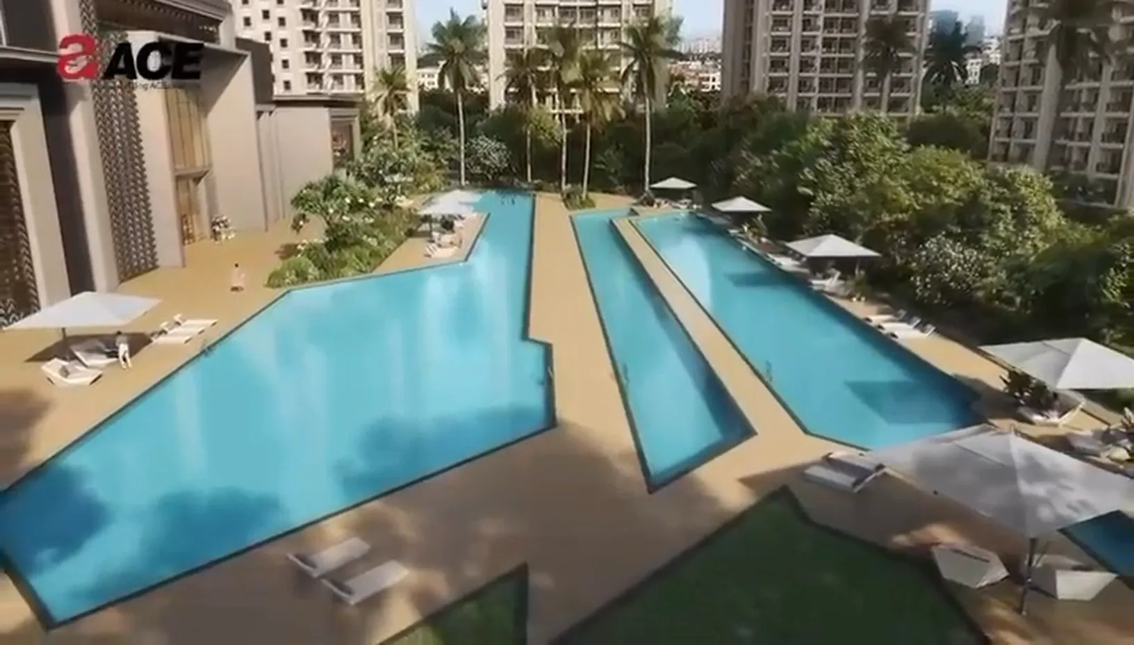 The landscaped grounds from above, an ACE Group render for ACE Arte